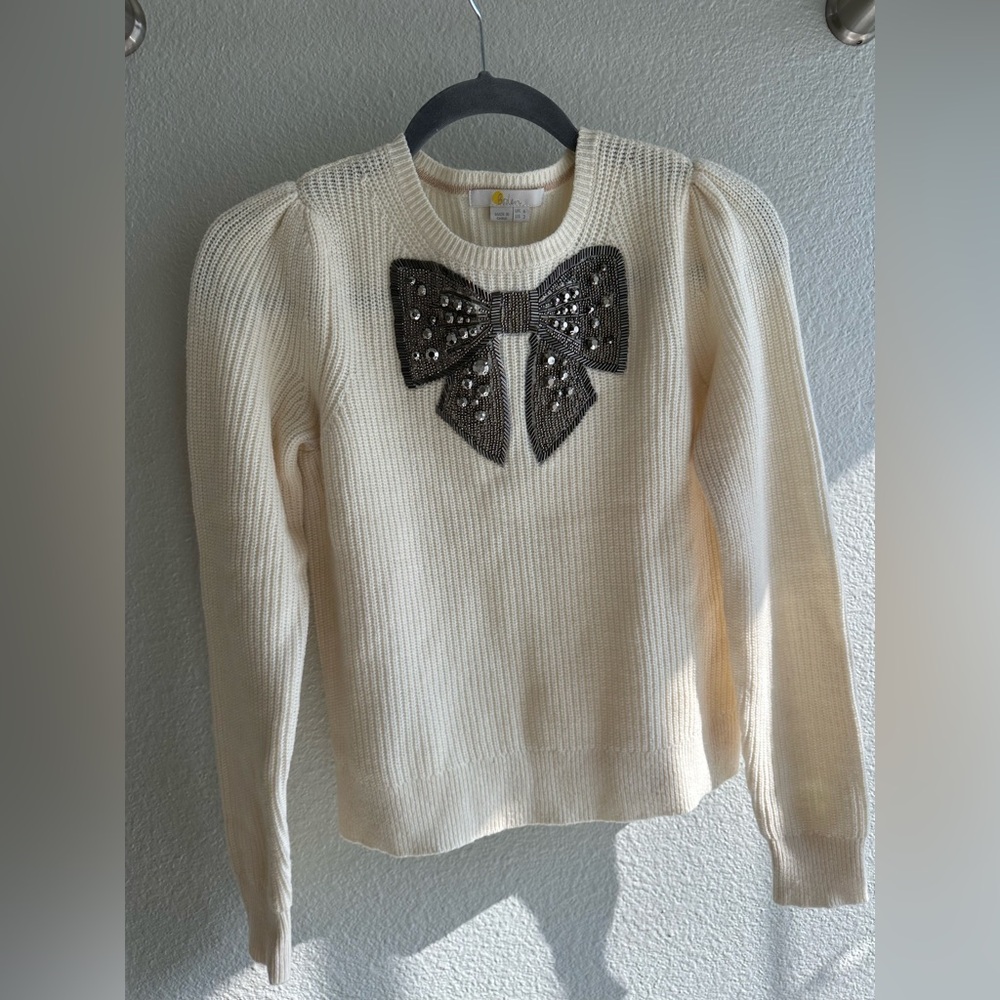 Boden - Cream Embellished Bow Ribbed Sweater